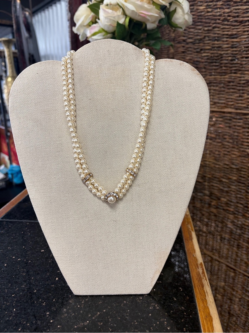 Classic Double Strand Pearl Necklace - Cream Pearls